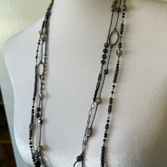 Silpada Hematite Sterling Silver Triple-Strand Dewdrops Long Necklace 38” - Picture 2 of 7